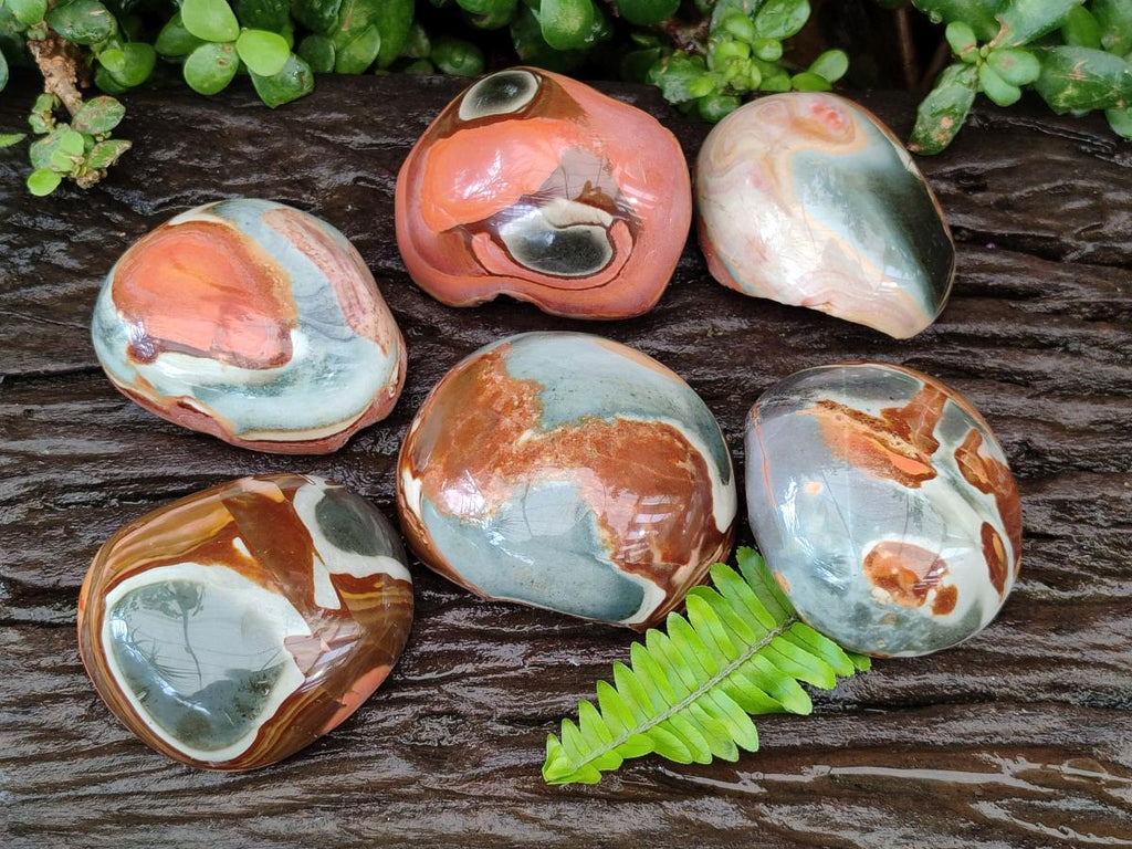 Polished On One Side Polychrome Jasper Nodules x 6 From NW Coast, Madagascar