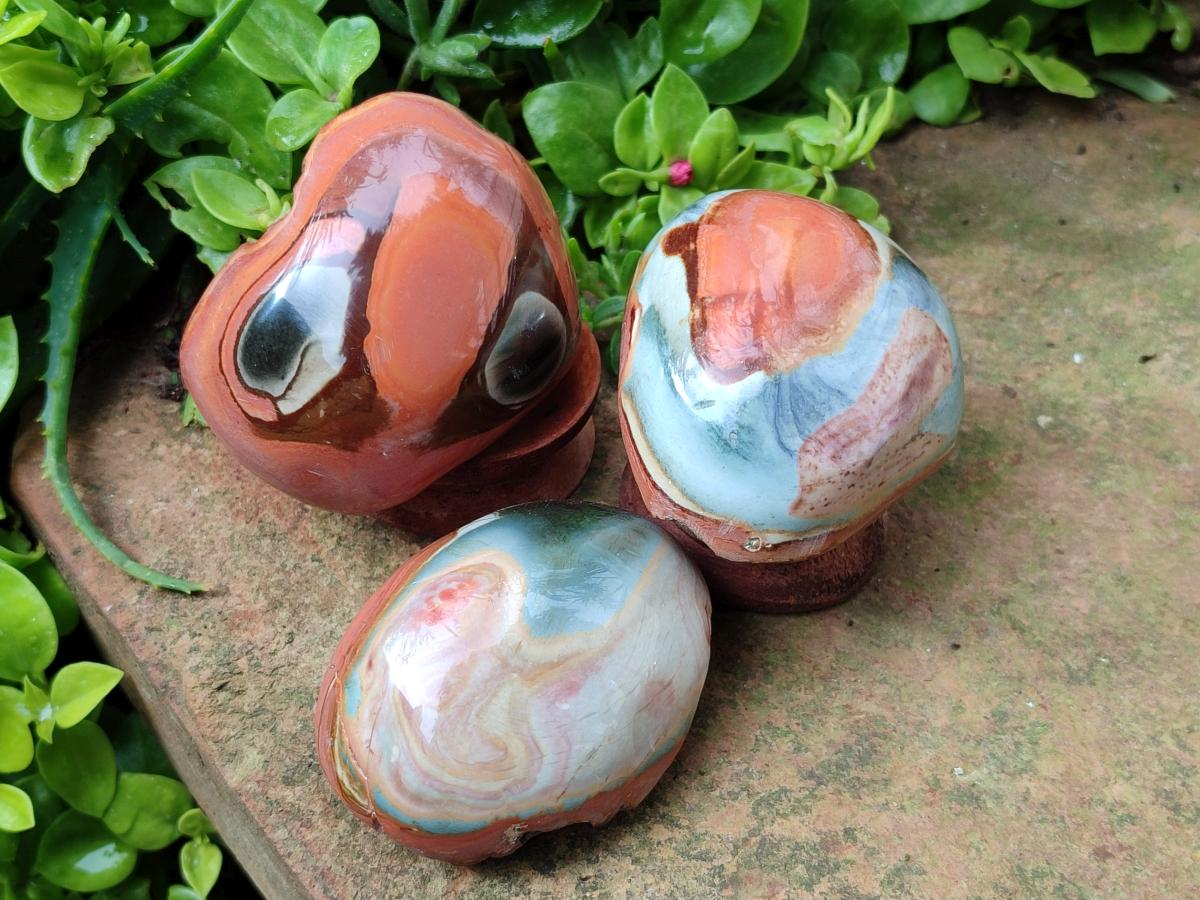 Polished On One Side Polychrome Jasper Nodules x 6 From NW Coast, Madagascar