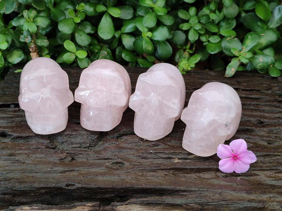 Hand Made Gemmy Rose Quartz Skull x 4 From Madagascar