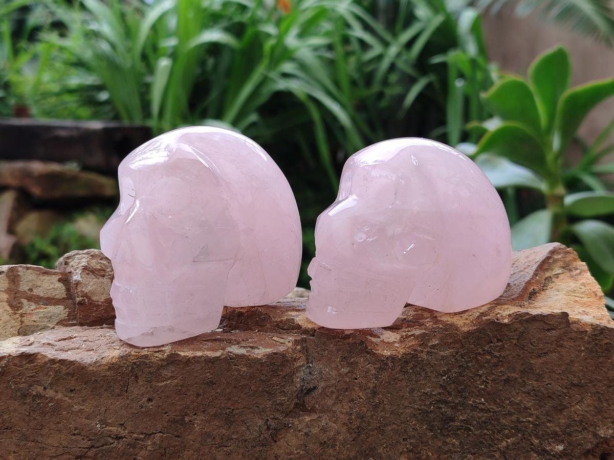 Hand Made Gemmy Rose Quartz Skull x 4 From Madagascar