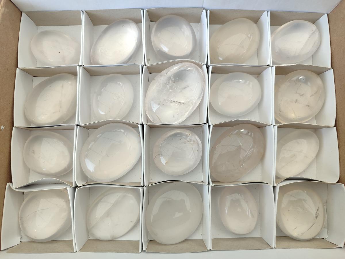 Polished Girasol Pearl Quartz Palm Stones x 20 From Ambatondrazaka, Madagascar