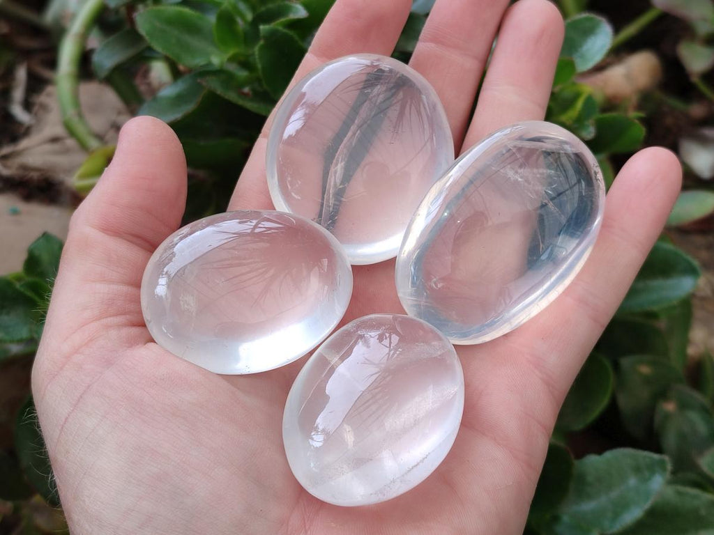 Polished Girasol Pearl Quartz Palm Stones x 20 From Ambatondrazaka, Madagascar