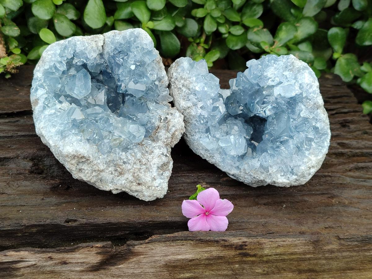 Natural Blue Celestite Geode Specimens x 2 From Sakoany, Madagascar