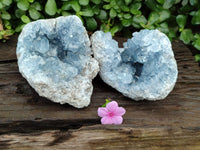 Natural Blue Celestite Geode Specimens x 2 From Sakoany, Madagascar