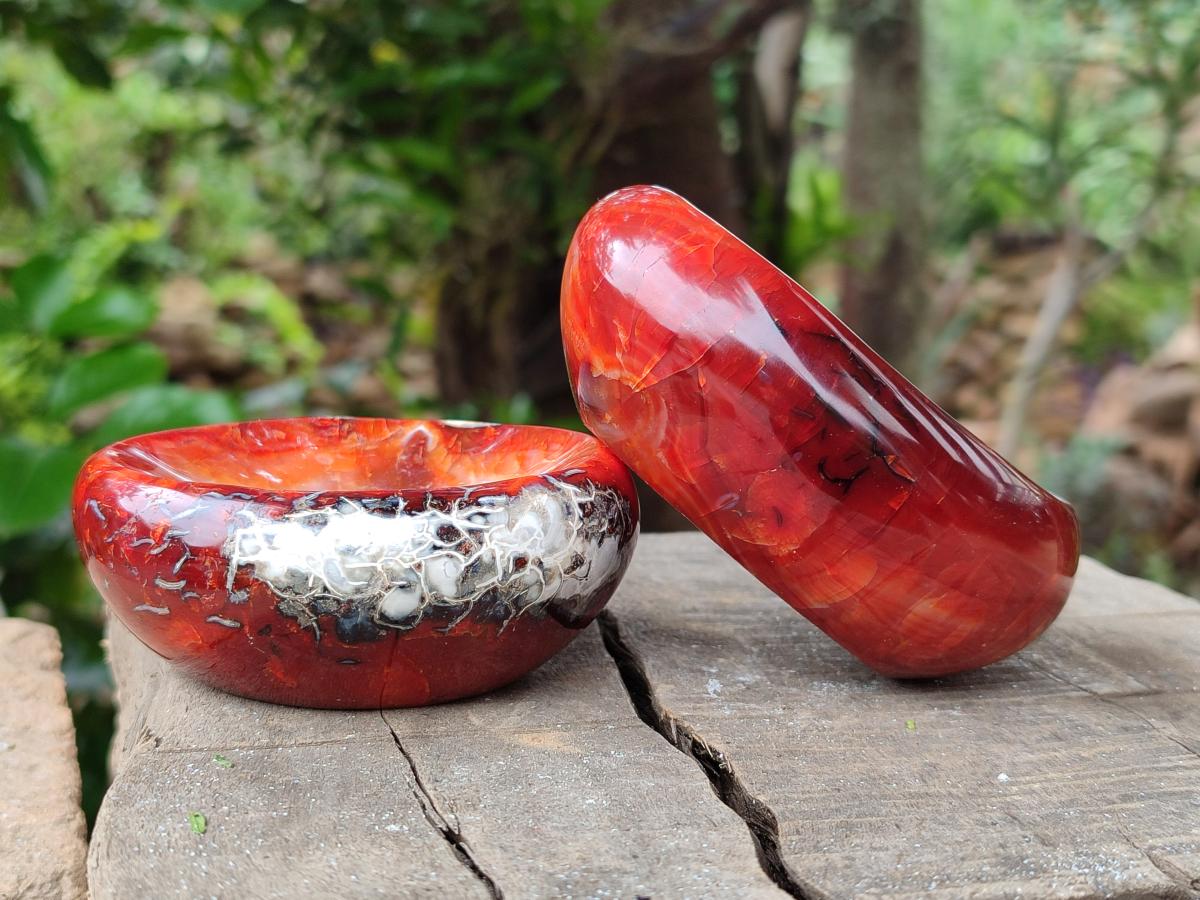 Polished Carnelian Agate Gemstone Bowls x 6 From Madagascar