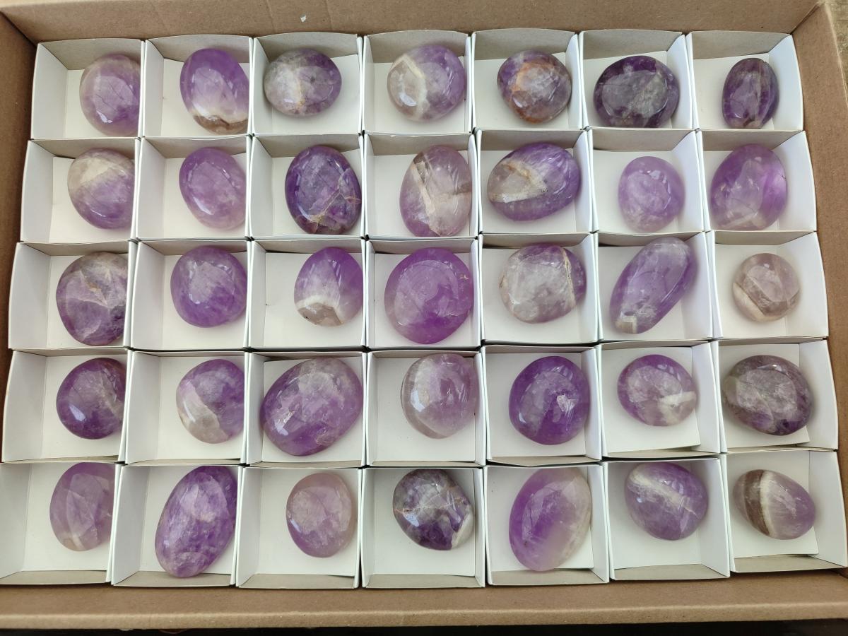Polished Chevron Amethyst Galets x 35 From Madagascar