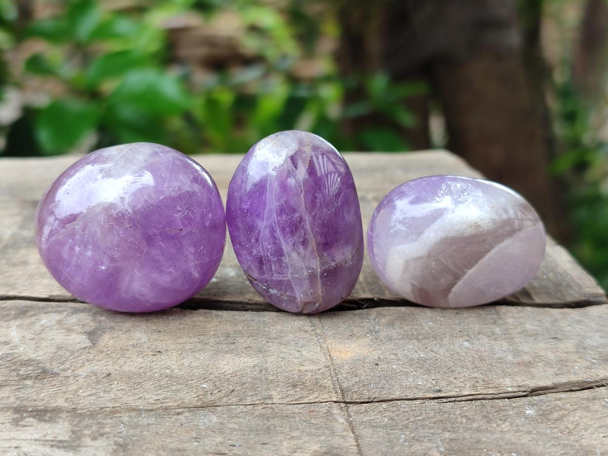 Polished Chevron Amethyst Galets x 35 From Madagascar
