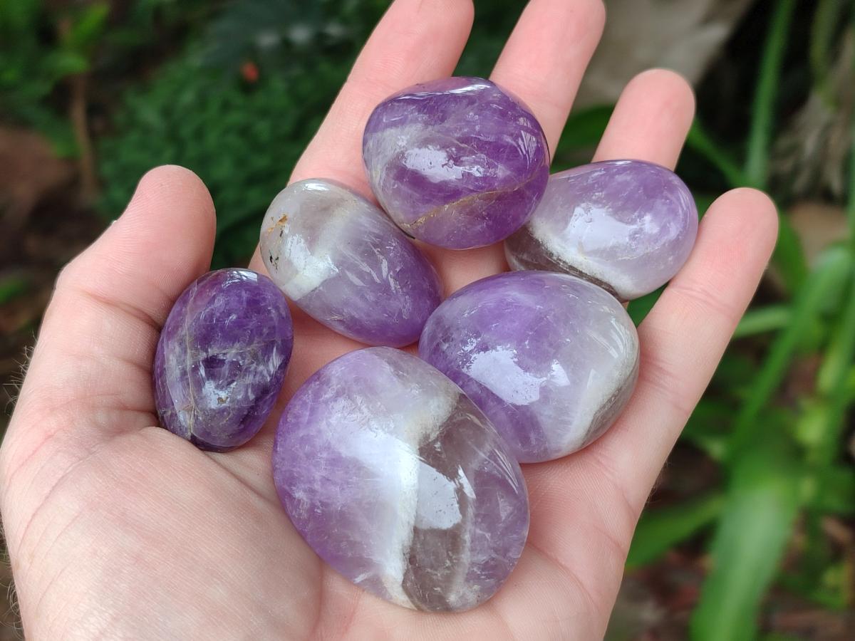 Polished Chevron Amethyst Galets x 35 From Madagascar