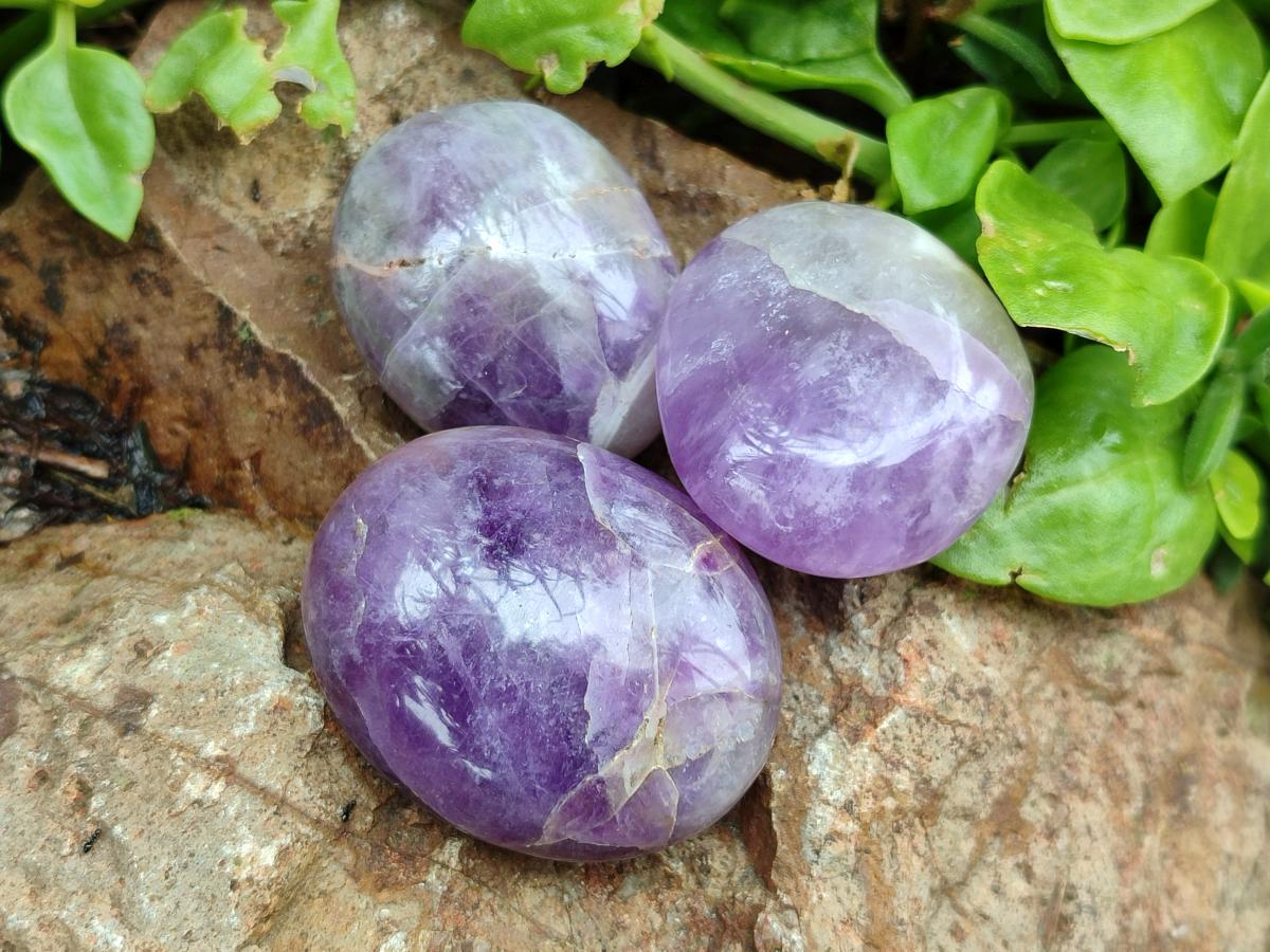 Polished Chevron Amethyst Galets x 35 From Madagascar