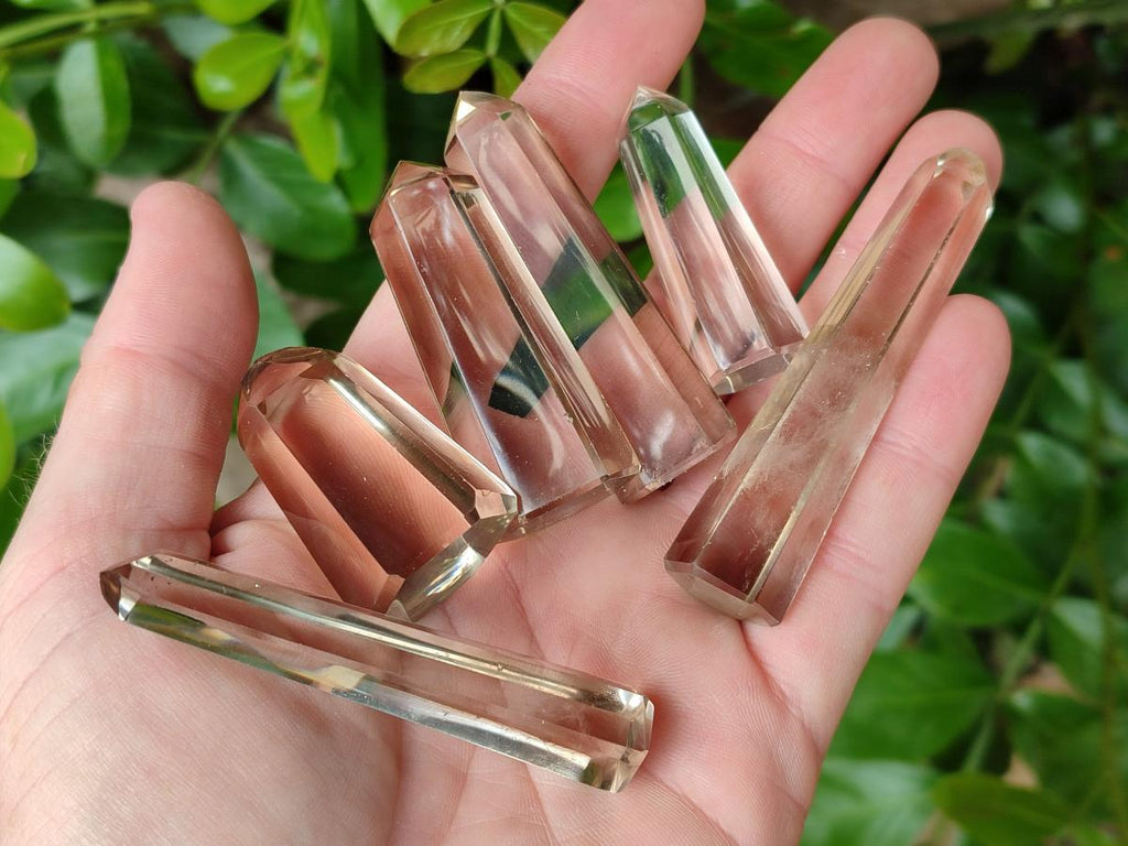 Polished Mixed Smokey Window Quartz Crystals x 17 From Madagascar