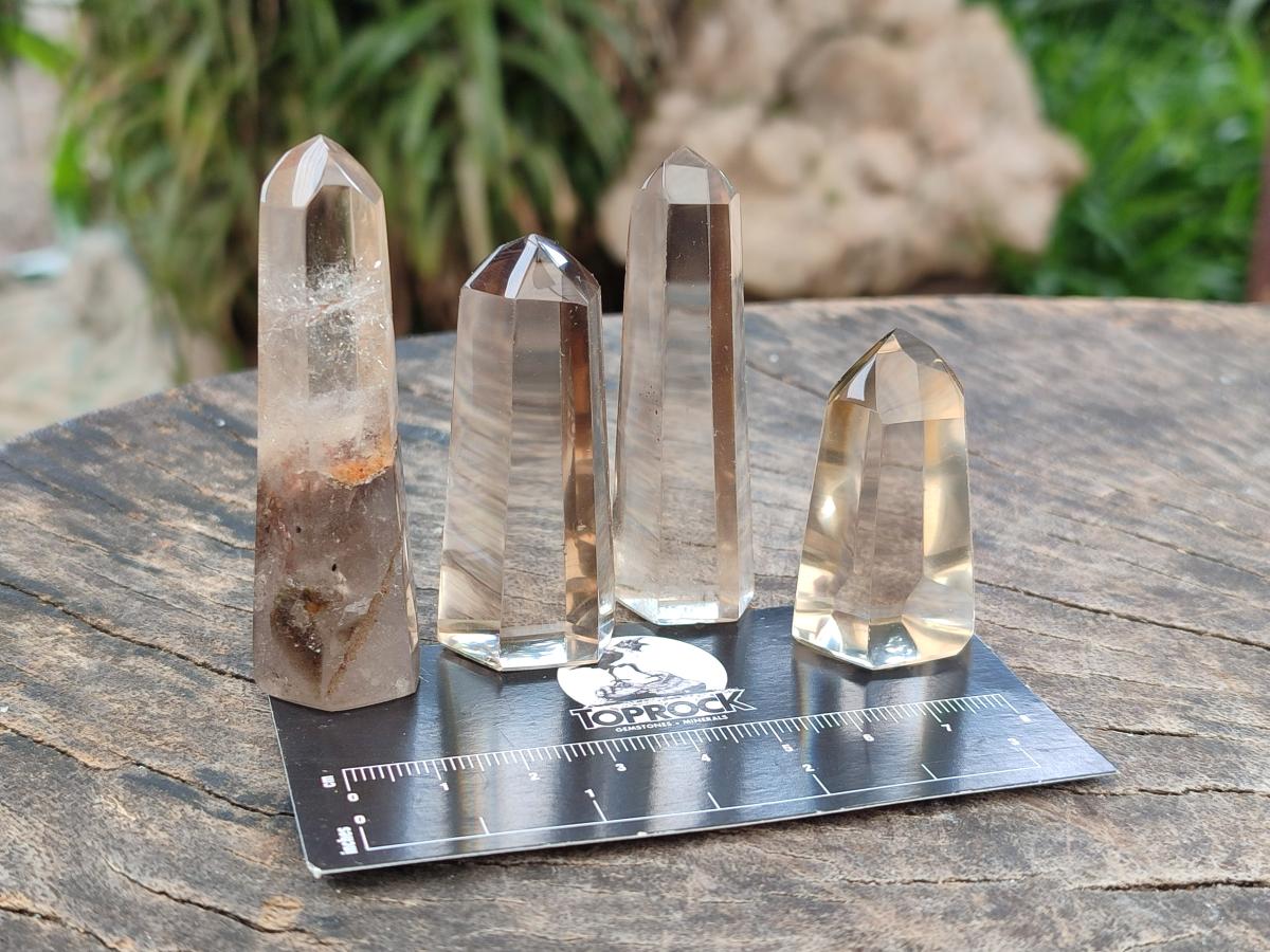 Polished Mixed Smokey Window Quartz Crystals x 17 From Madagascar