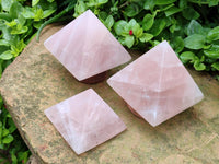 Polished Gemmy Rose Quartz Pyramids x 3 From Madagascar