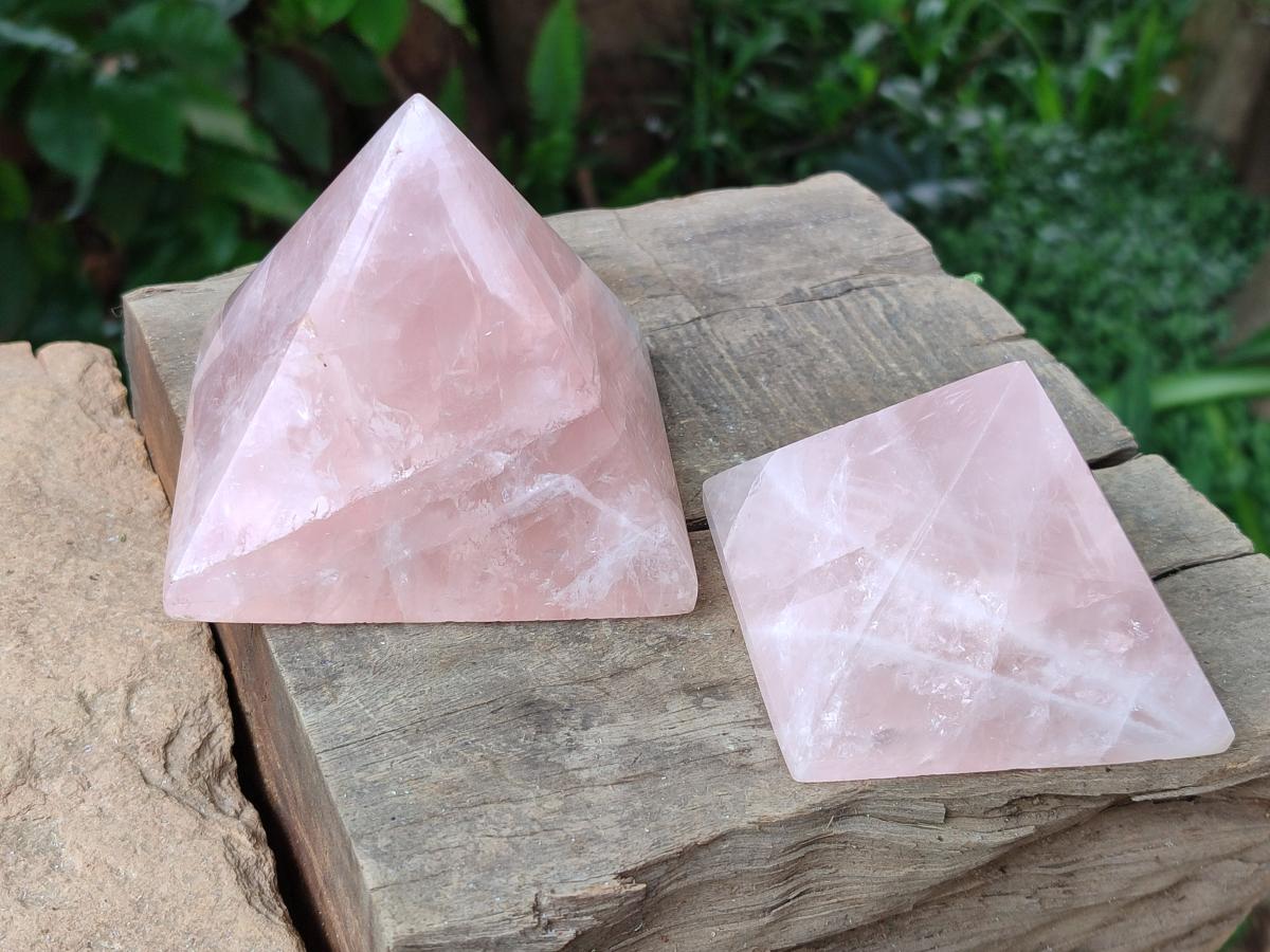 Polished Gemmy Rose Quartz Pyramids x 3 From Madagascar