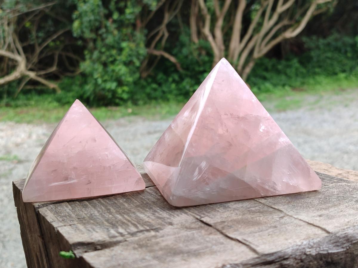 Polished Gemmy Rose Quartz Pyramids x 3 From Madagascar