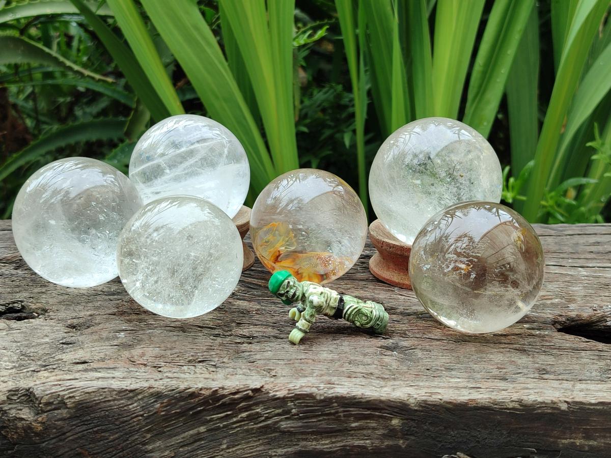 Polished Clear Quartz Crystal Balls x 6 From Madagascar