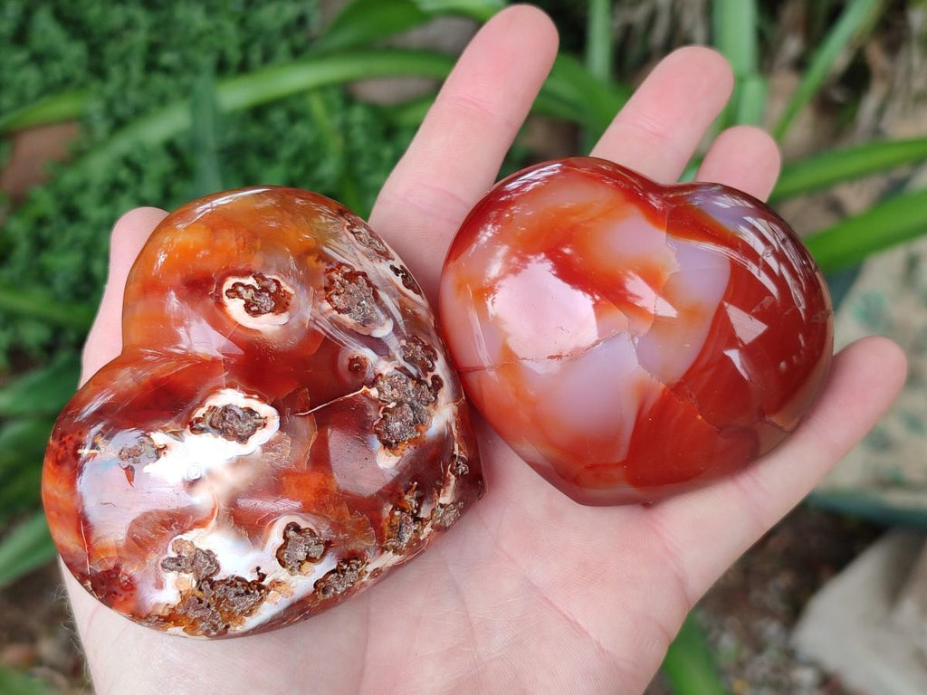 Polished Carnelian Agate Gemstone Hearts x 6 From Madagascar