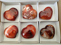 Polished Carnelian Agate Gemstone Hearts x 6 From Madagascar