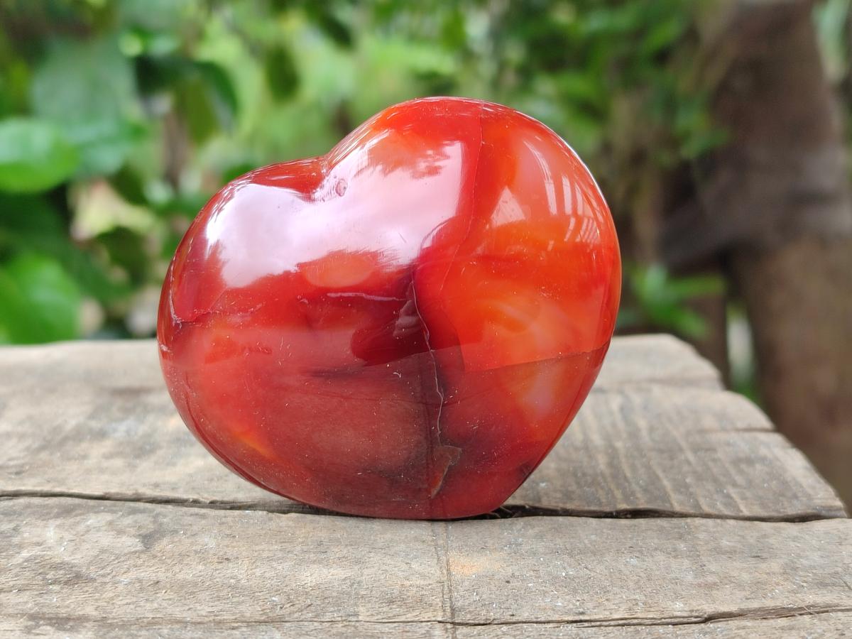 Polished Carnelian Agate Gemstone Hearts x 6 From Madagascar