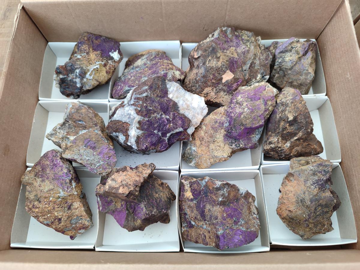 Natural Metallic Cobbed Purpurite Specimens x 12 From Erongo, Namibia