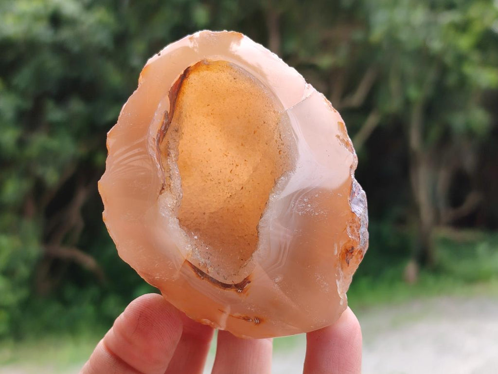 Polished Banded Agate with Crystalline Geodes x 6 From Maintirano, Madagascar