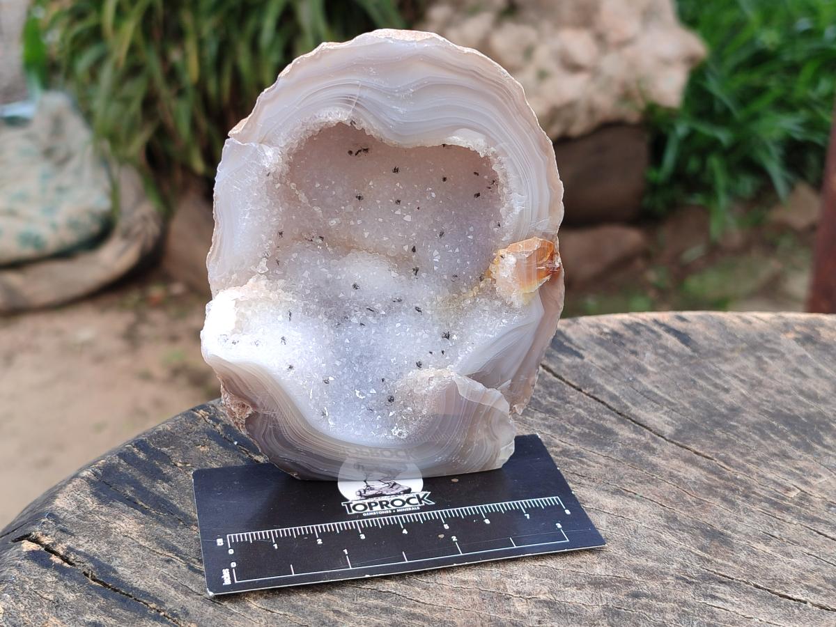 Polished Banded Agate with Crystalline Geodes x 6 From Maintirano, Madagascar