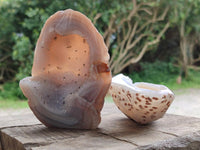 Polished Banded Agate with Crystalline Geodes x 6 From Maintirano, Madagascar