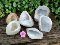 Polished Banded Agate with Crystalline Geodes x 6 From Maintirano, Madagascar