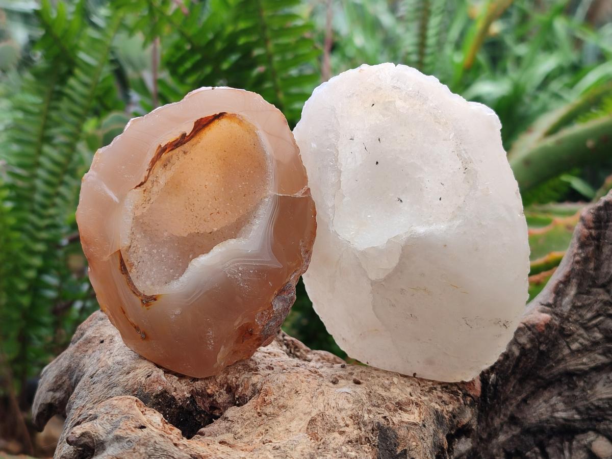 Polished Banded Agate with Crystalline Geodes x 6 From Maintirano, Madagascar