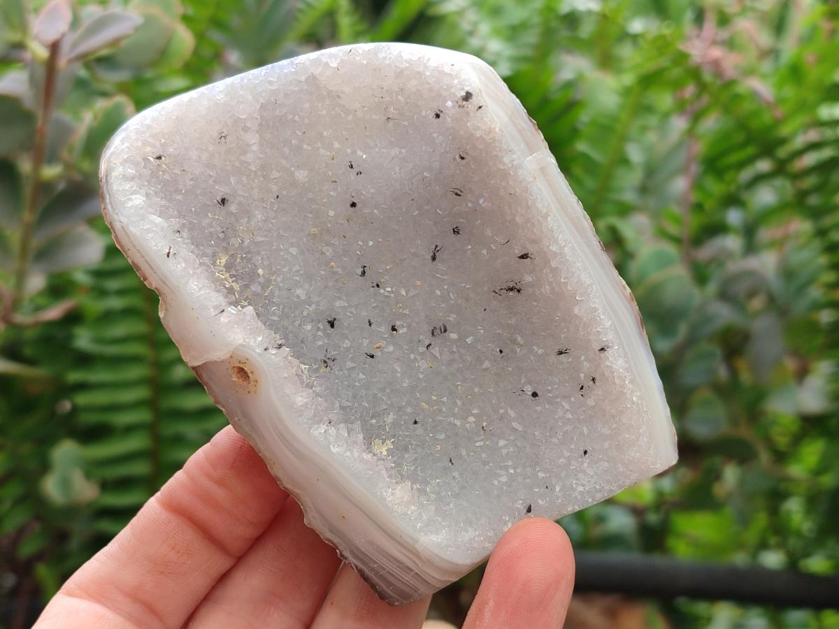 Polished Banded Agate with Crystalline Geodes x 6 From Maintirano, Madagascar
