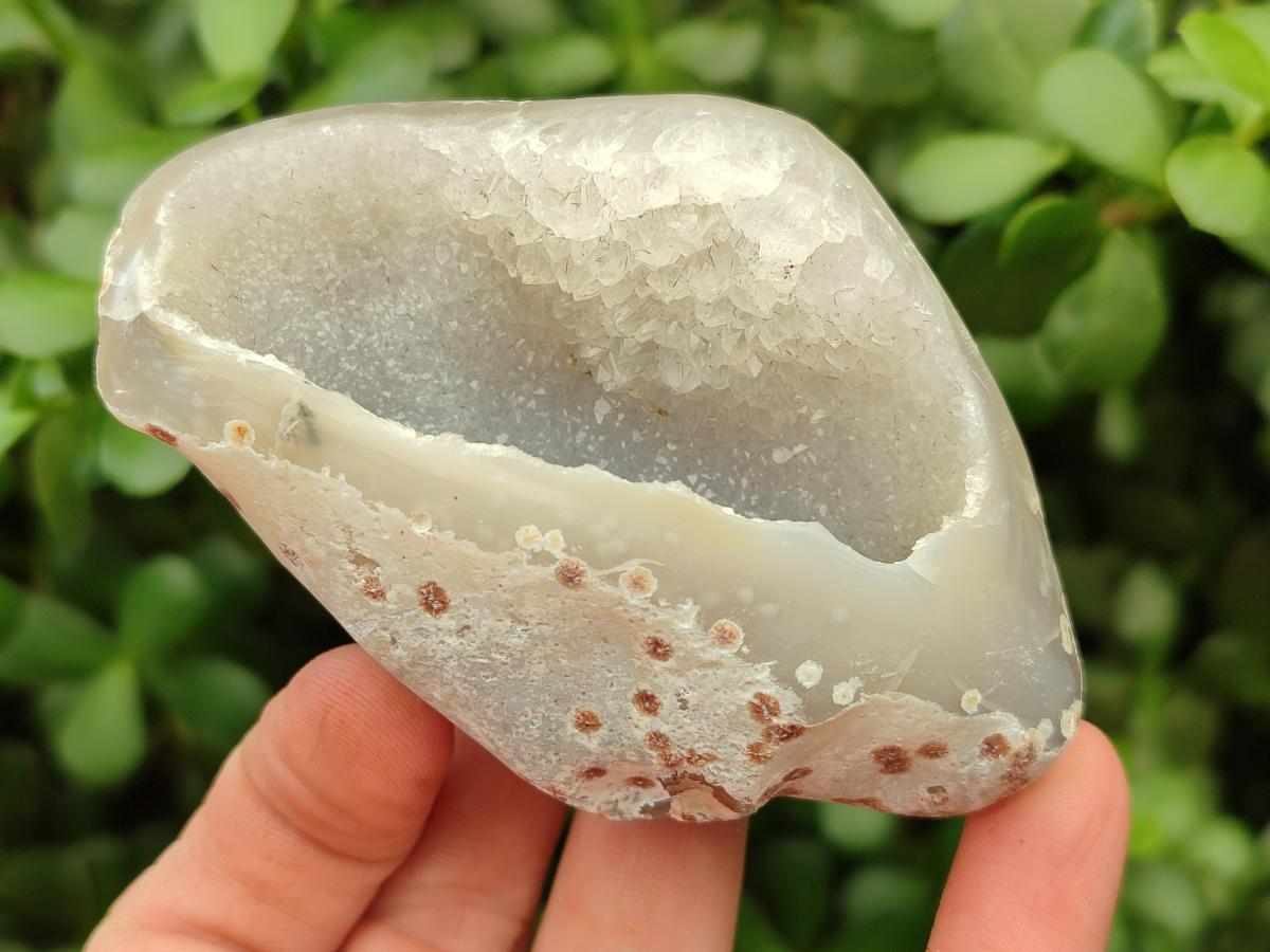 Polished Banded Agate with Crystalline Geodes x 6 From Maintirano, Madagascar