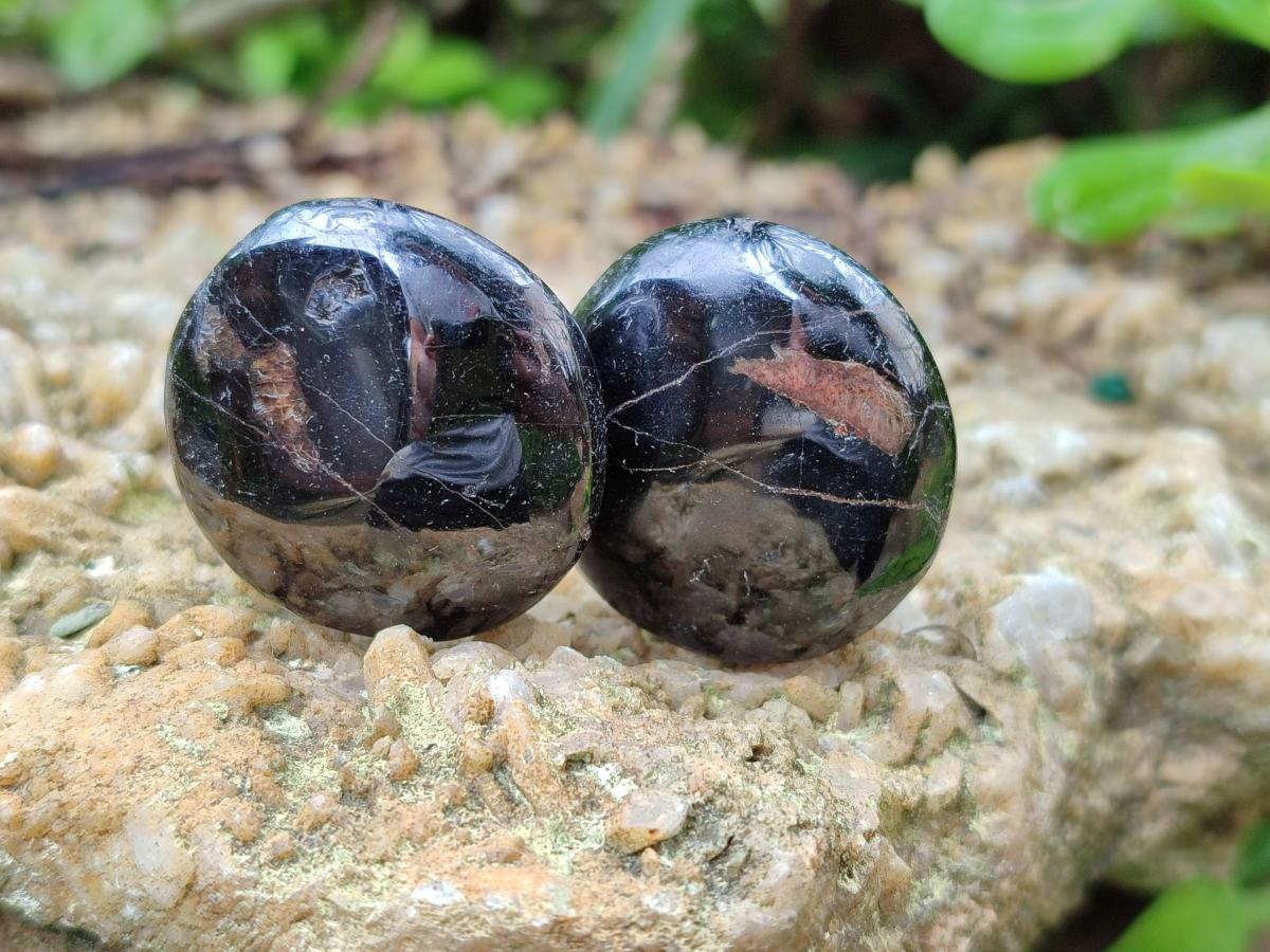 Polished Black Tourmaline Galets x 35 From Madagascar