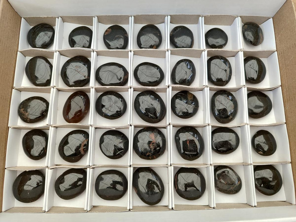 Polished Black Tourmaline Galets x 35 From Madagascar