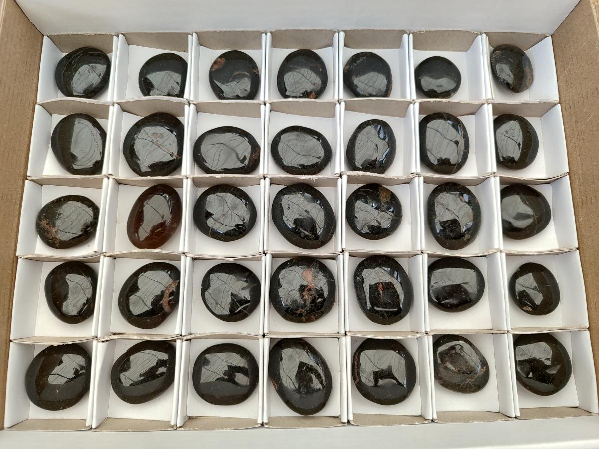 Polished Black Tourmaline Galets x 35 From Madagascar