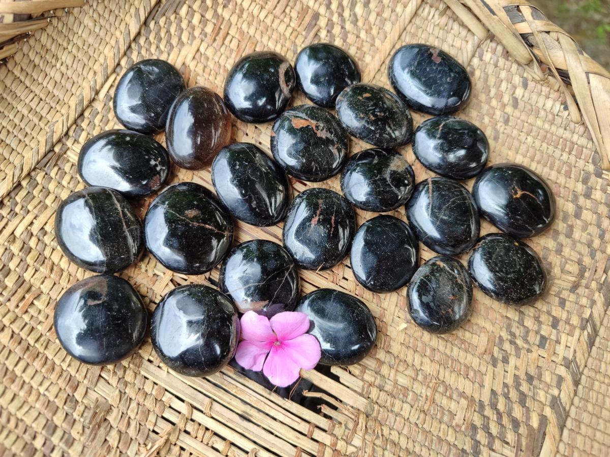 Polished Black Tourmaline Galets x 35 From Madagascar
