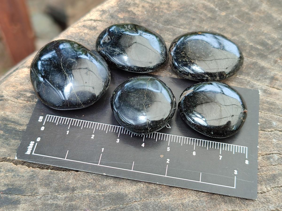 Polished Black Tourmaline Galets x 35 From Madagascar