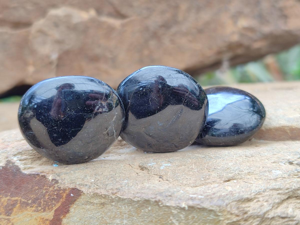 Polished Black Tourmaline Galets x 35 From Madagascar