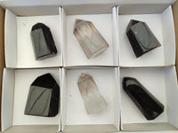 Polished Dark Morion Smokey Quartz and Phantom Quartz Crystals x 6 From Anzojorobe, Madagascar