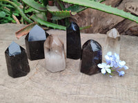 Polished Dark Morion Smokey Quartz and Phantom Quartz Crystals x 6 From Anzojorobe, Madagascar