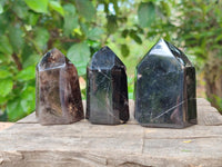 Polished Dark Morion Smokey Quartz and Phantom Quartz Crystals x 6 From Anzojorobe, Madagascar