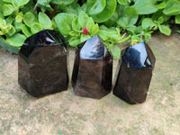 Polished Dark Morion Smokey Quartz and Phantom Quartz Crystals x 6 From Anzojorobe, Madagascar