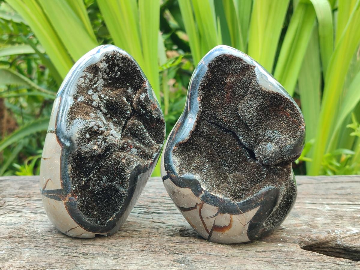 Polished Septerye Sauvage "Dragons Egg" Geode Standing Free Forms x 3 From Mahajanga, Madagascar