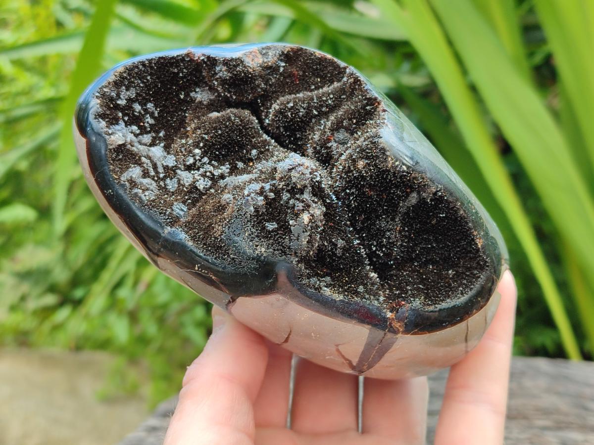 Polished Septerye Sauvage "Dragons Egg" Geode Standing Free Forms x 3 From Mahajanga, Madagascar