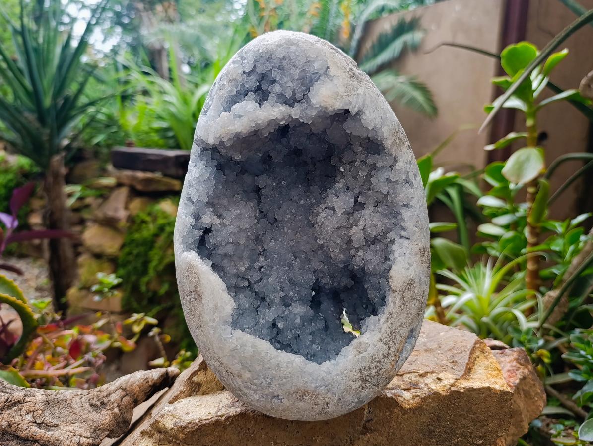 Polished XL Blue Celestite Crystal Geode Egg x 1 From Sakoany, Madagascar