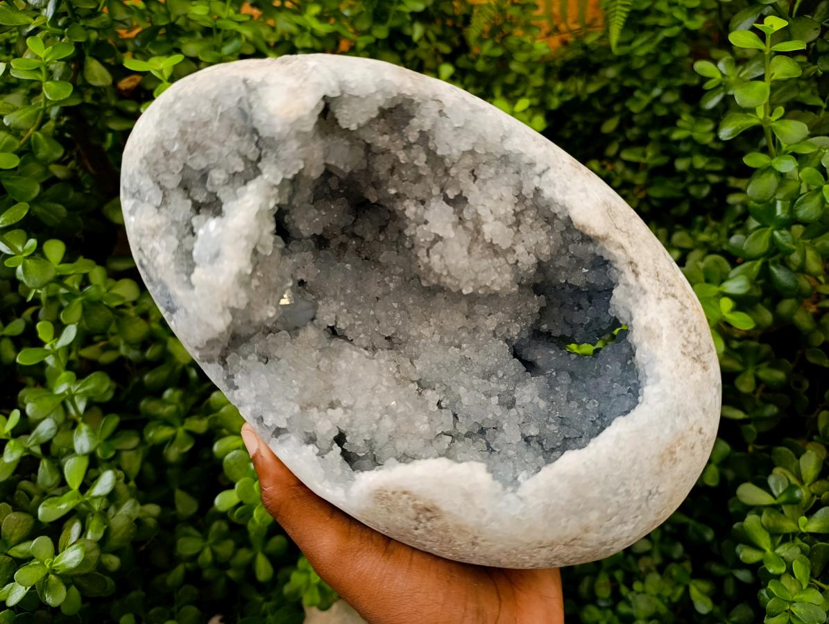 Polished XL Blue Celestite Crystal Geode Egg x 1 From Sakoany, Madagascar