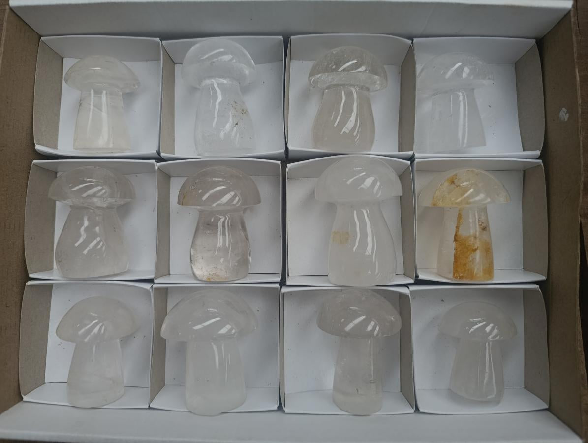 Polished Clear Quartz Mushrooms x 12 From Madagascar