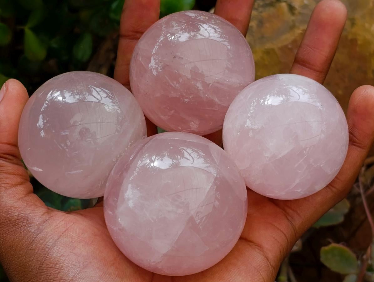 Polished Gemmy Star Rose Quartz Spheres x 12 From Madagascar