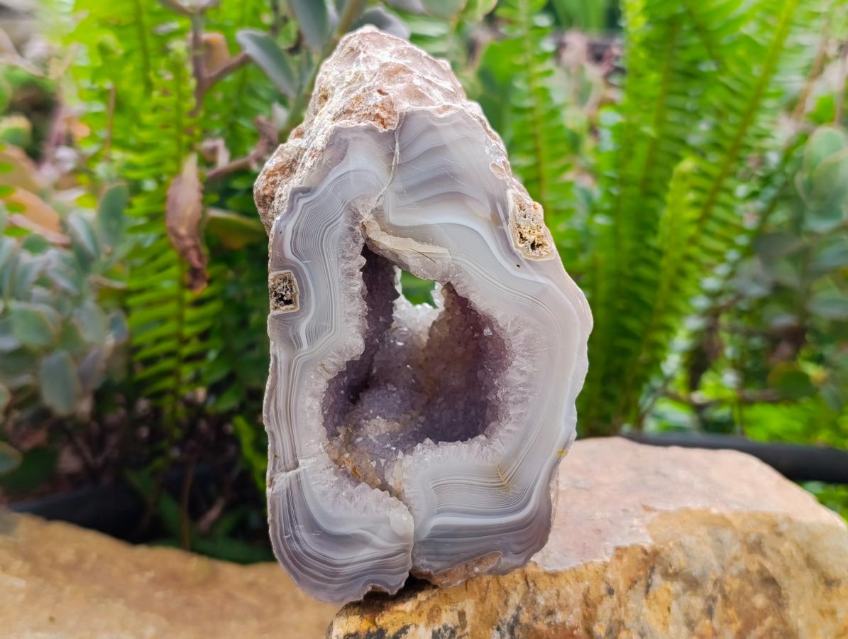 Polished Banded Agate with Crystalline Geodes x 2 From Maintirano, Madagascar