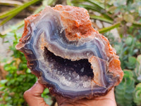 Polished Banded Agate with Crystalline Geodes x 2 From Maintirano, Madagascar