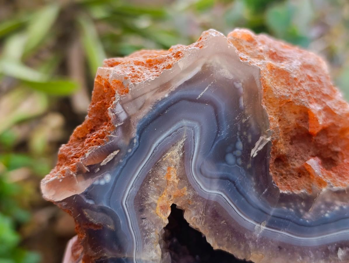 Polished Banded Agate with Crystalline Geodes x 2 From Maintirano, Madagascar