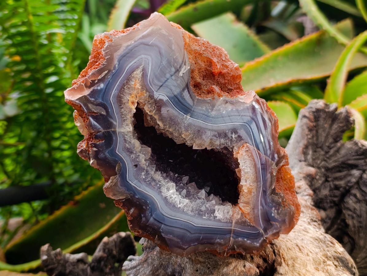 Polished Banded Agate with Crystalline Geodes x 2 From Maintirano, Madagascar